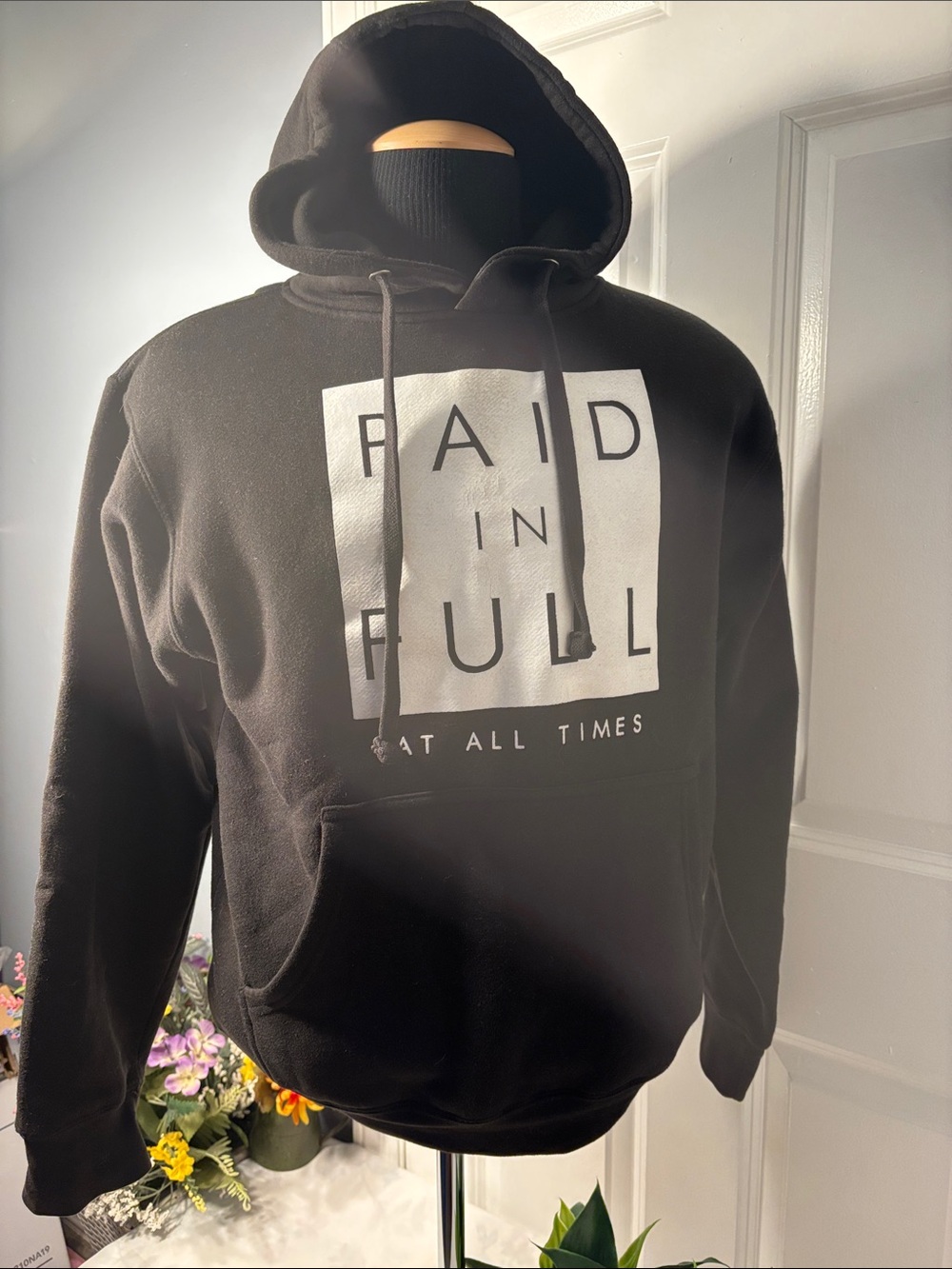 Kids Black Hoodie One-Piece with "PAID IN FULL" Graphic - Picture 2 of 9